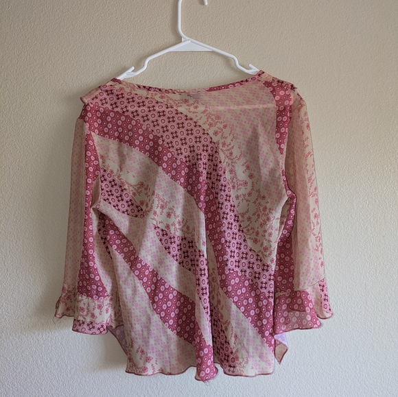 Y2K boho front tie floral ruffle blouse - Picture 3 of 3